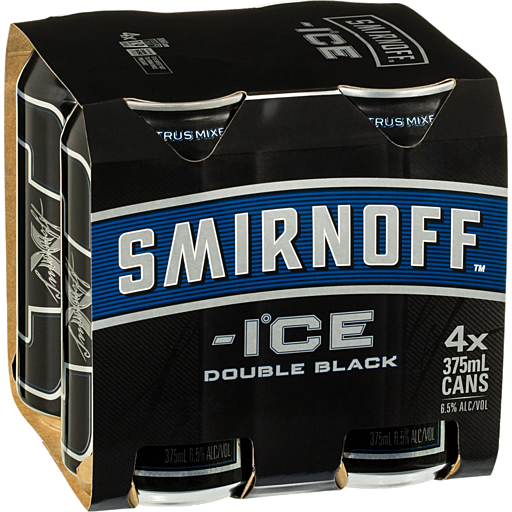 Smirnoff Ice Double Black 6.5% 375mL Cans 4 Pack | Liberty Liquors