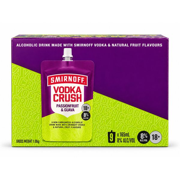 Smirnoff Vodka Crush Pouch Passion Guava 9 pack